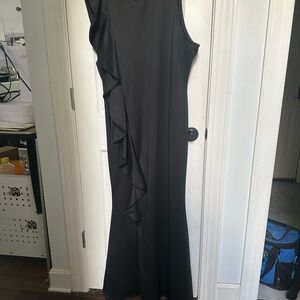 Black Asymmetrical Ruffled One Shoulder Maxi Gown